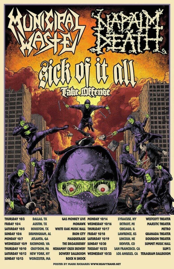 Plakat promujący trasę Municipal Waste i Napalm Death