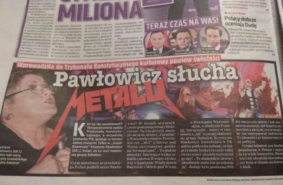 Krystyna Pawłowicz słucha metalu