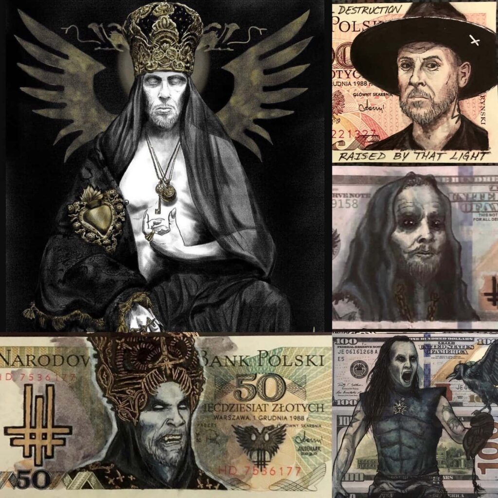 Zespoły metalowe na polskich banknotach - niesamowite rysunki Luisa Andühaara 4 Nergal na polskich i amerykańskich banknotach
