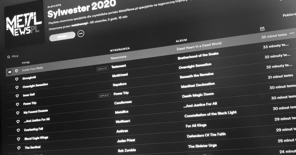 Playlista rock i metal na Sylwestra