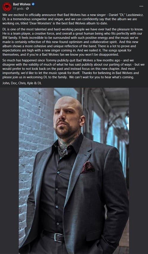 Wokalista Bad Wolves wyrzucony za poglądy BLM? Nowym członkiem został Daniel Laskiewicz 2 Daniel Laskiewicz w zespole Bad Wolves