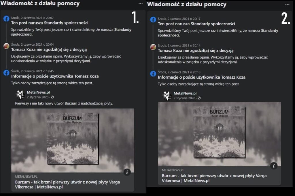 Twój Burzum jest lepszy niż mój. Hipokryzja Facebooka ws. Varga Vikernesa 6 Screeny z działu pomocy Facebooka na temat naruszeń zasad