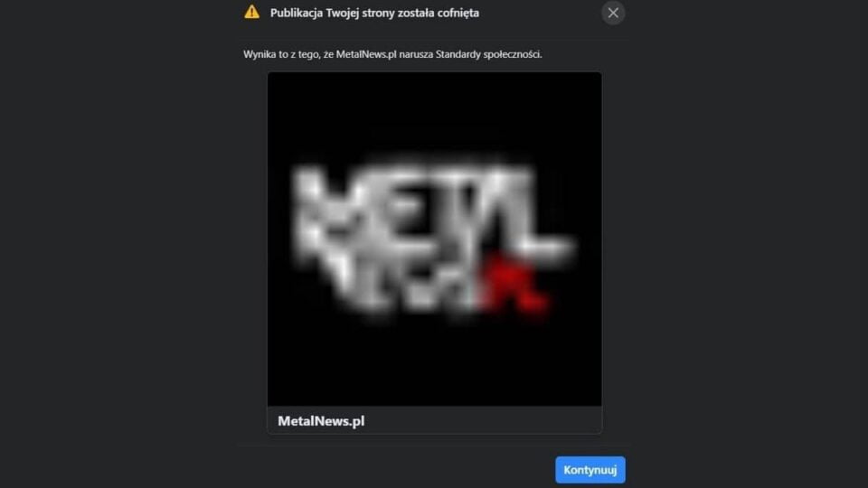 Facebook zablokowal profil Metalnews pl