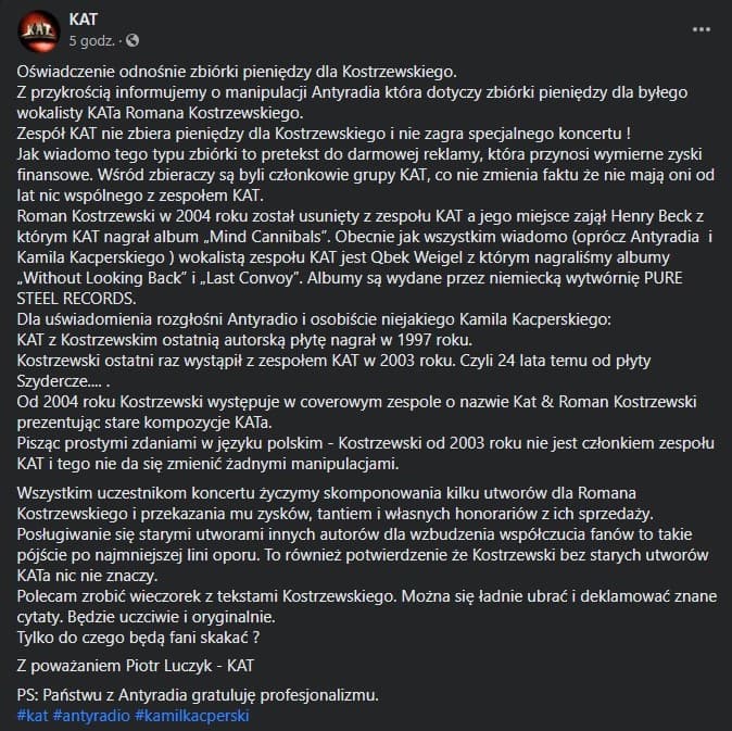 Piotr Luczyk o koncercie dla Romana Kostrzewskiego