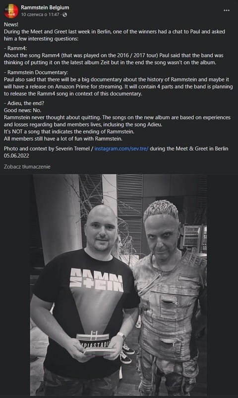 Czy Rammstein kończy karierę? Jest odpowiedź 2 Rammstein screen z Facebooka