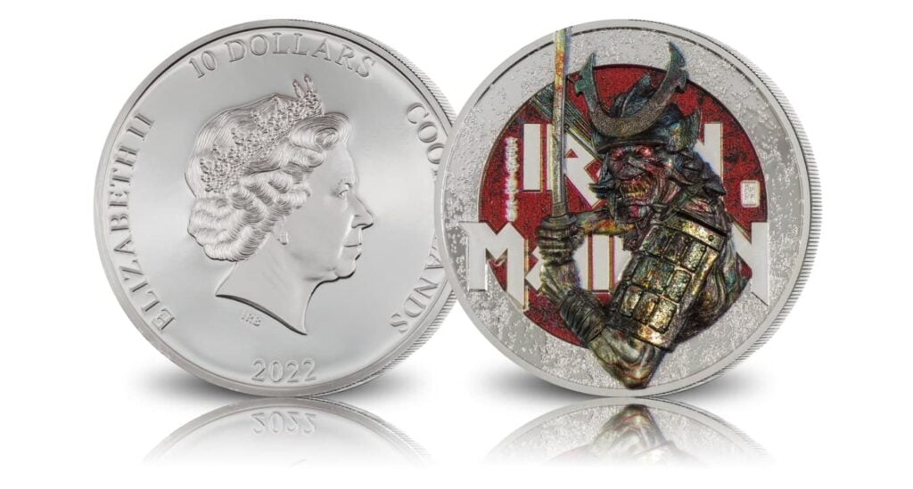 Kolekcjonerskie monety i banknoty Iron Maiden ze złota! 3 Iron Maiden Senjutsu srebrna moneta 2 uncje Wyspy Cooka 2022