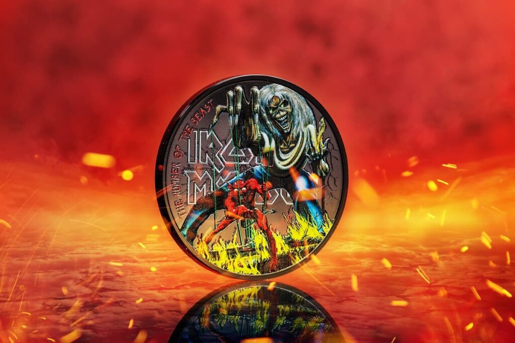 Kolekcjonerskie monety i banknoty Iron Maiden ze złota! 2 Iron Maiden The Number of the Beast srebrna moneta Wyspy Cooka 2022
