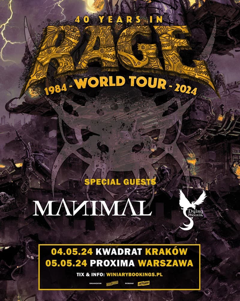 Zespół Rage dwukrotnie w Polsce z okazji 40-lecia (2024) 2 Koncerty zespołu Rage w Polsce 2024 plakat