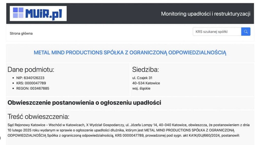 Upadłość Metal Mind Productions. Co dalej ze słynną wytwórnią? 2 Upadłość Metal Mind Productions
