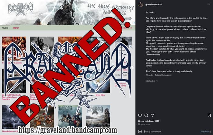 Zespół Graveland ponownie zbanowany na Bandcamp 2 Graveland ponownie zablokowany na Bandcamp
