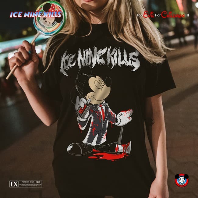 Ice Nine Kills kontra Disney – zakaz koncertu, kontrowersje i „zemsta” zespołu 2 Koszulka Ice Nine Kills z Myszką Miki