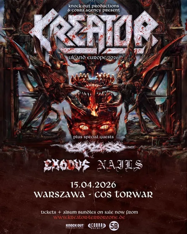 Fani metalu nie będą się nudzić. Sprawdź koncerty w kwietniu 2026 5 Kreator Exodus Carcass i Nail zagrają w Polsce w 2026