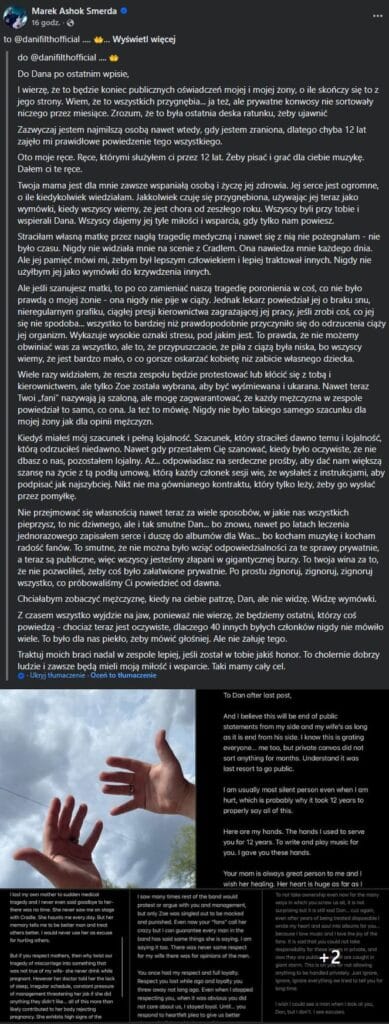 Konflikt w Cradle of Filth narasta. Odpowiedź Ashoka na oskarżenia 2 Tłumaczenie oświadczenia Ashoka na Facebooku