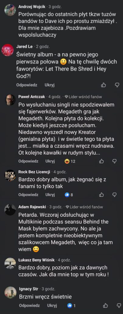 Pozytywne opinie o albumie Megadeth