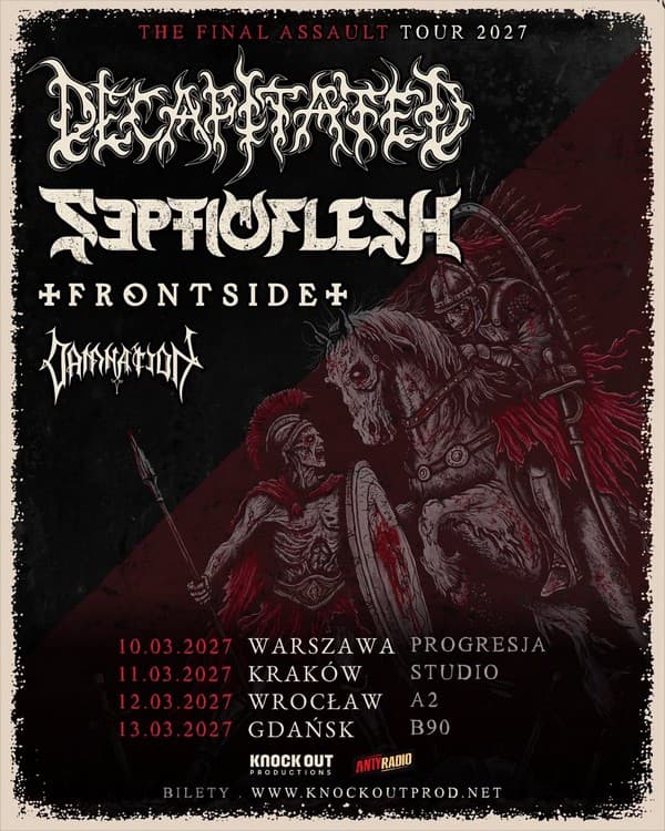 Decapitated i Septicflesh zagrają w Polsce. Cztery koncerty w 2027 roku 2 Plakat promujący koncerty Septicflesh Decapitated Frontside i Damnation w Polsce