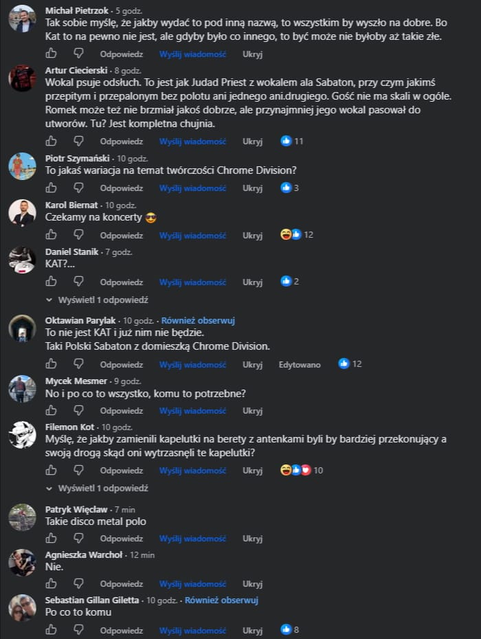 Zespół KAT w ogniu krytyki za nowy utwór „Waging War” 3 Wybrane komentarze na temat nowego utworu zespołu KAT