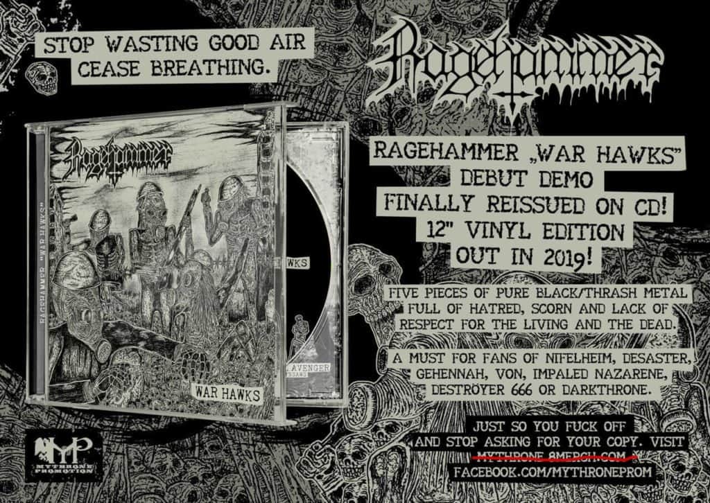 Plakat promujący reedycję albumu Warhawks zespołu Ragehammer