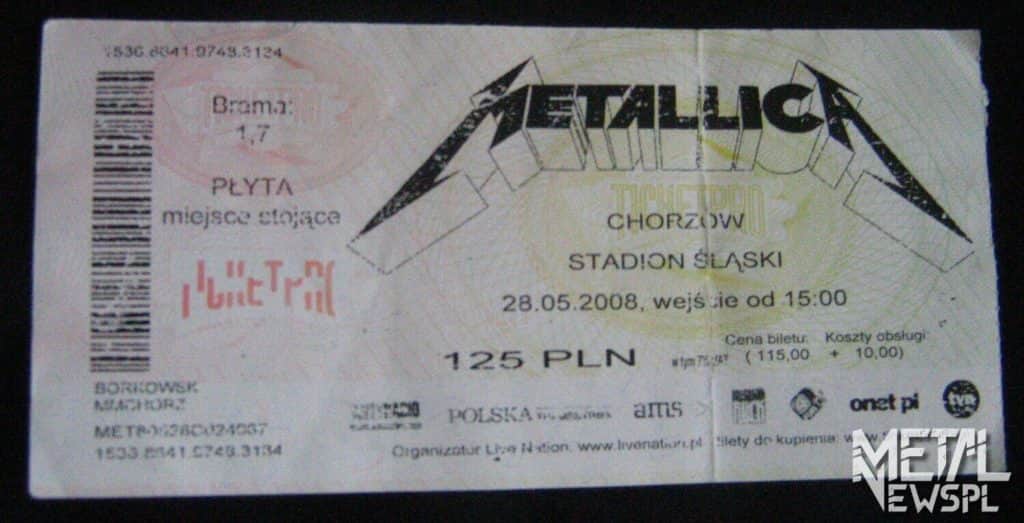 Metallica a słynna polska gościnność – wspominamy wszystkie koncerty w Polsce 13 Metallica - bilet na koncert w Chorzowie, 2008 rok
