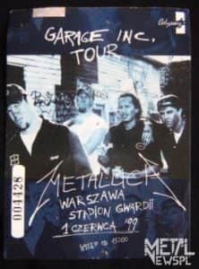 Metallica - bilet na koncert w Warszawie, 1999 rok