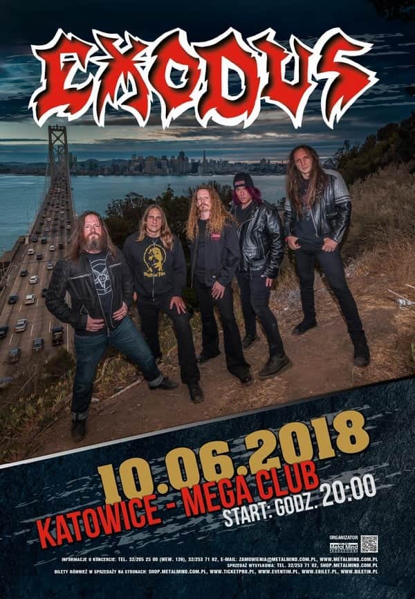 EXODUS, amerykański zespół thrash metalowy, zawita w czerwcu do Polski na wyjątkowy koncert w Katowicach! Formacja Gary’ego Holta i Toma Huntinga pracuje obecnie nad następcą albumu "Blood In, Blood Out” z 2014 roku, więc niewykluczone, że polskich fanów czekają niespodzianki w koncertowej setliście! 
