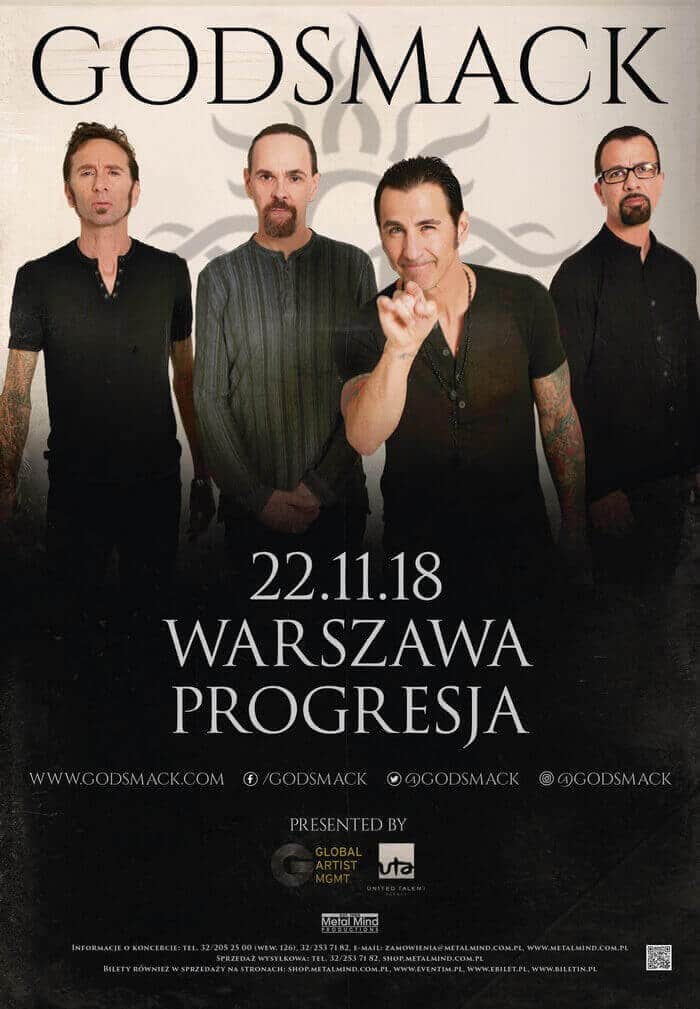 Plakat promujący koncert Godsmack w Warszawie.