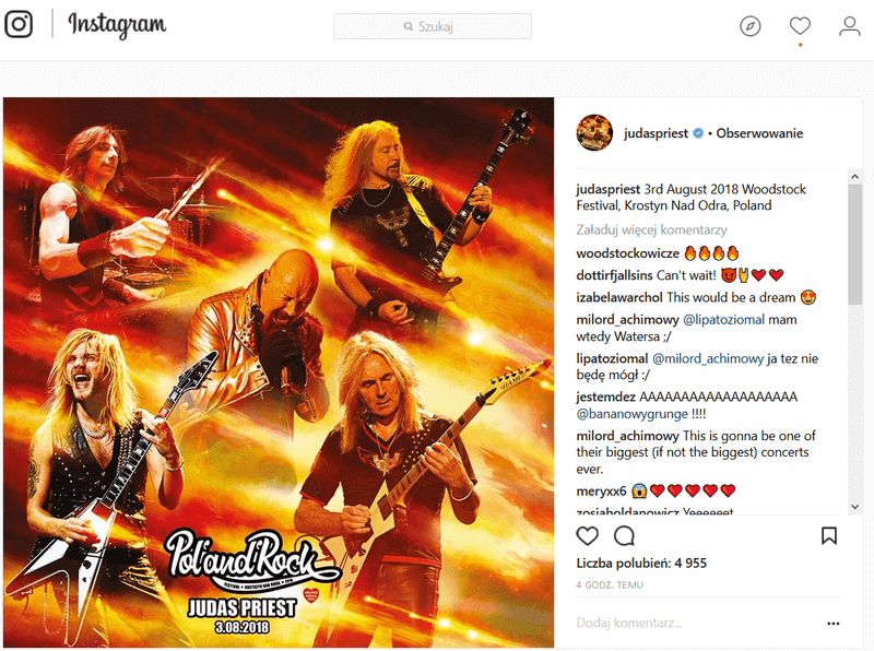 Koncert Judas Priest na PolAndRock Festival 2018 w Kostrzynie